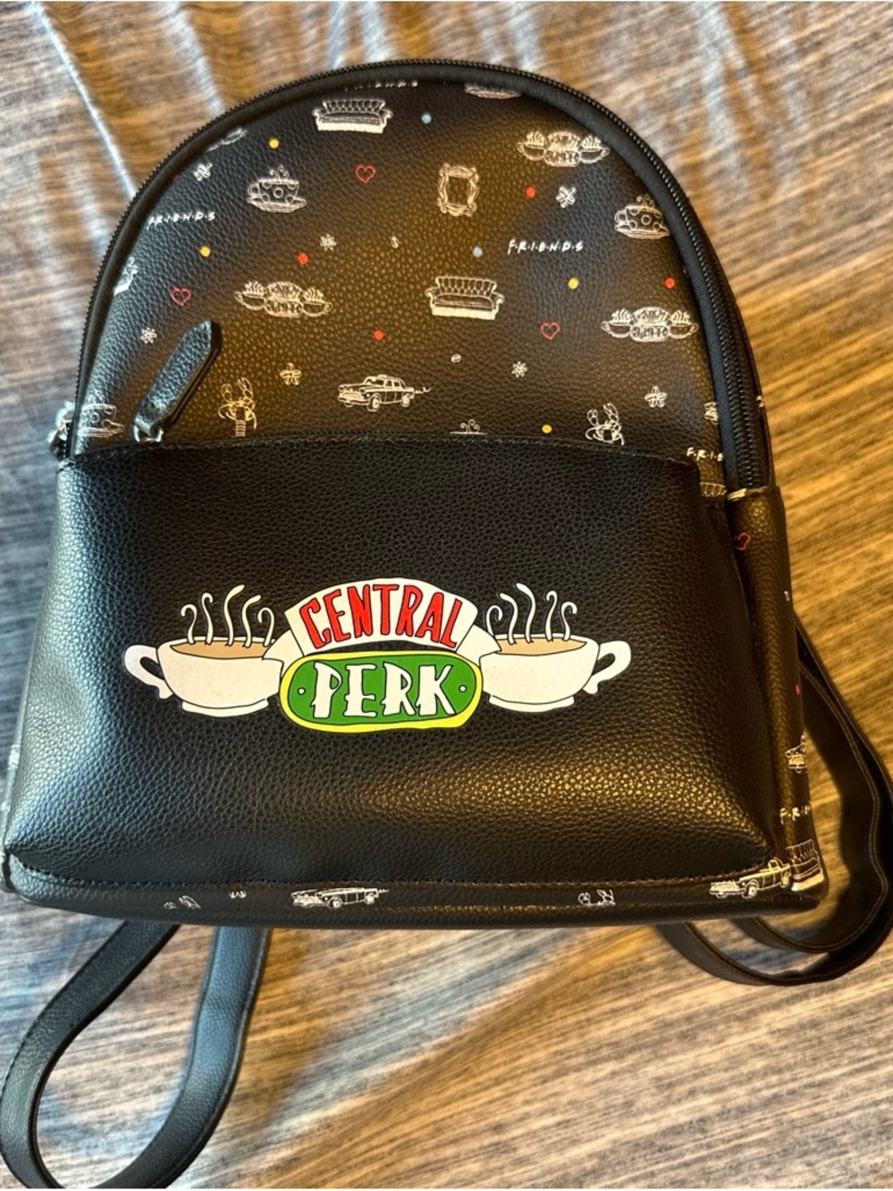 Central Perk Black Faux Leather Mini Backpack